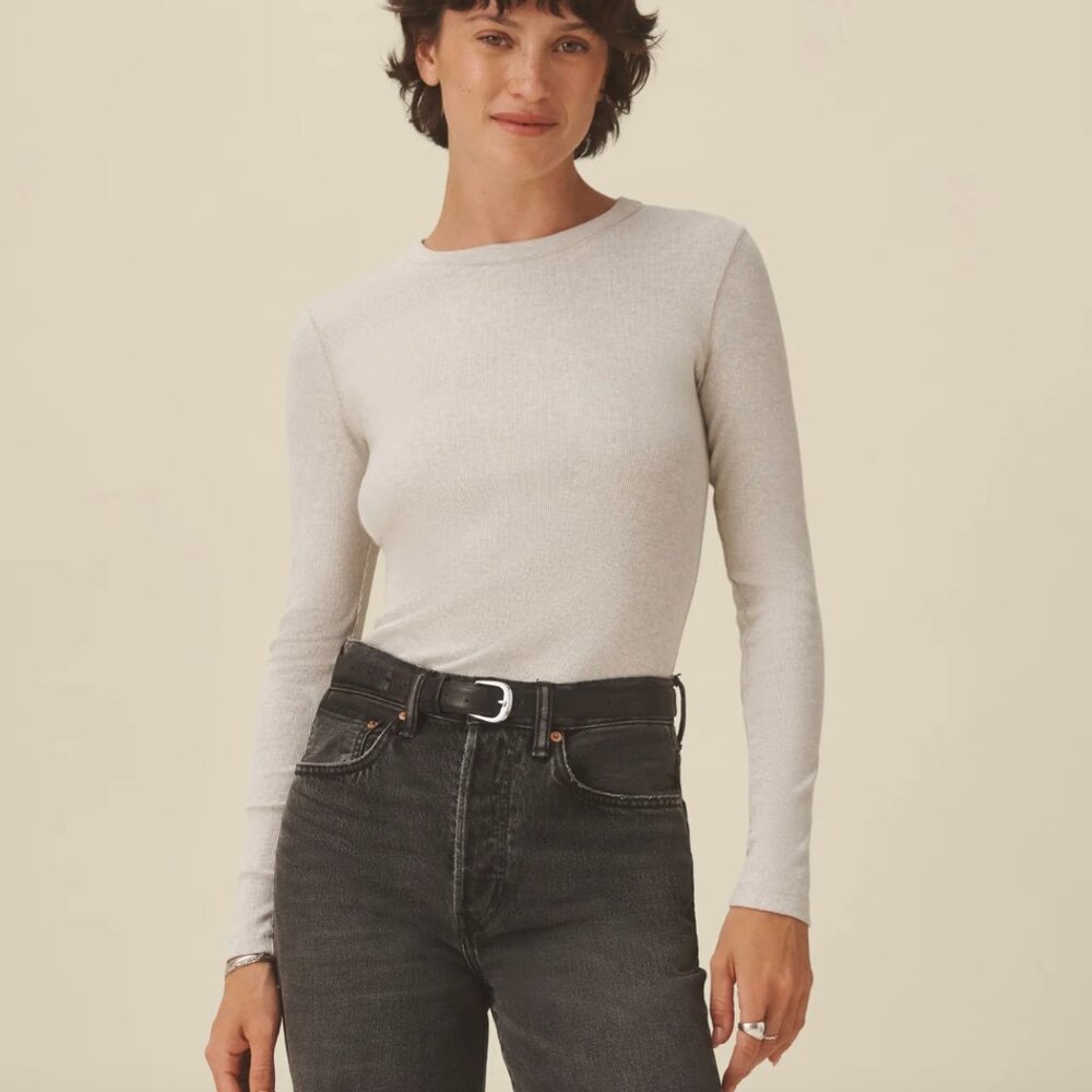 Buck Mason Surplus Rib Long Sleeve Crewneck T-Shirt Light Gray Size L